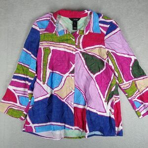 Ali Miles Shirt Women's PL Petite Large 3/4 sleeve stain glass artsy colorful